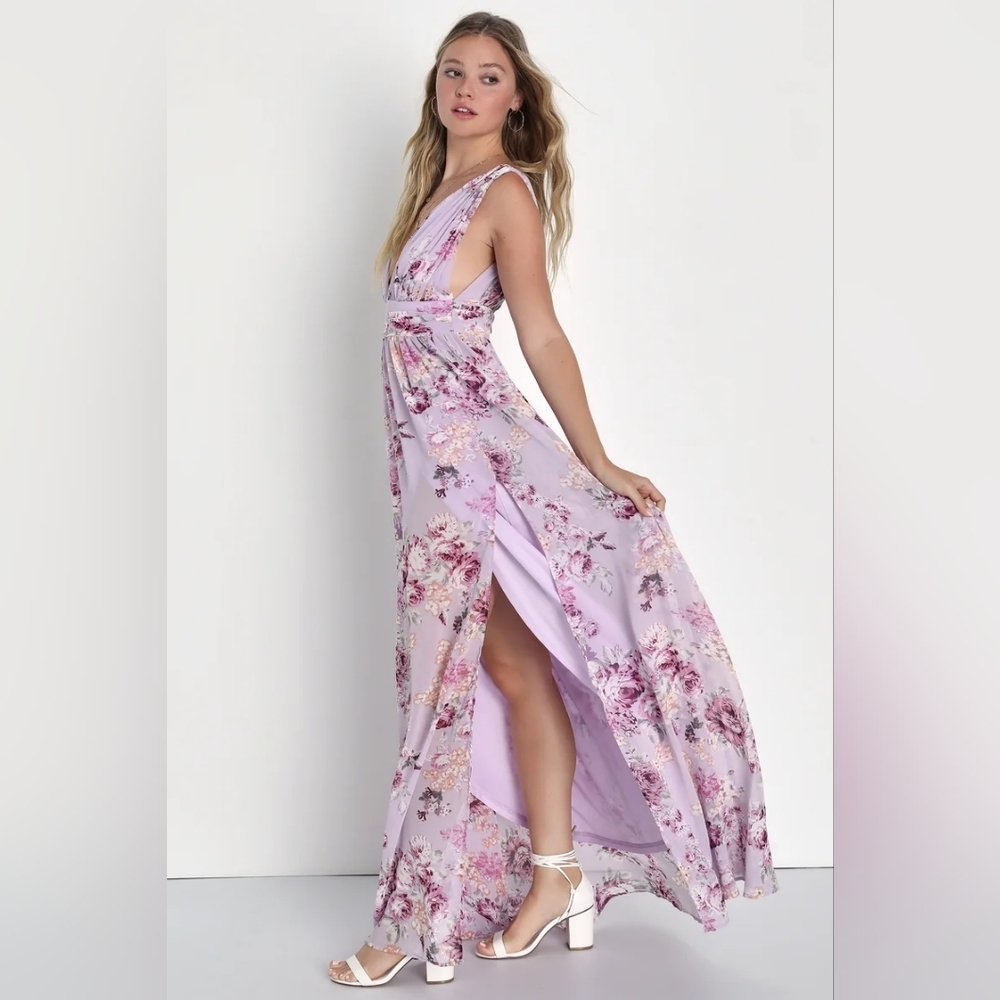 Lulu's Garden Meandering Lavender Floral Print Maxi Dress XS Extra Small NWT - Picture 3 of 4
